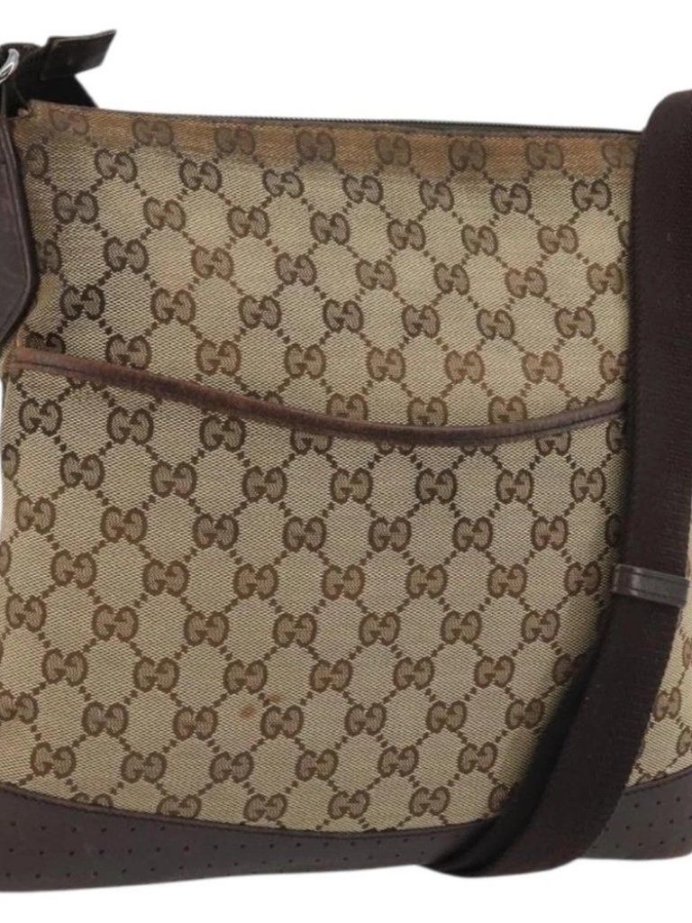 Gucci Gg Canvas Shoulder Bag Beige Silver 145857 Auth 176602
